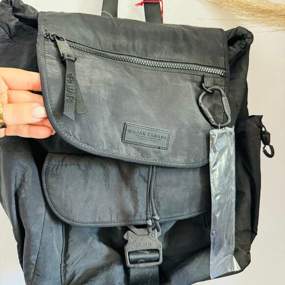 2 NEW PAJAR CANADA Black Nylon Ripstop Backpack Travel Weekender Duffel Bag Set - Picture 7 of 16